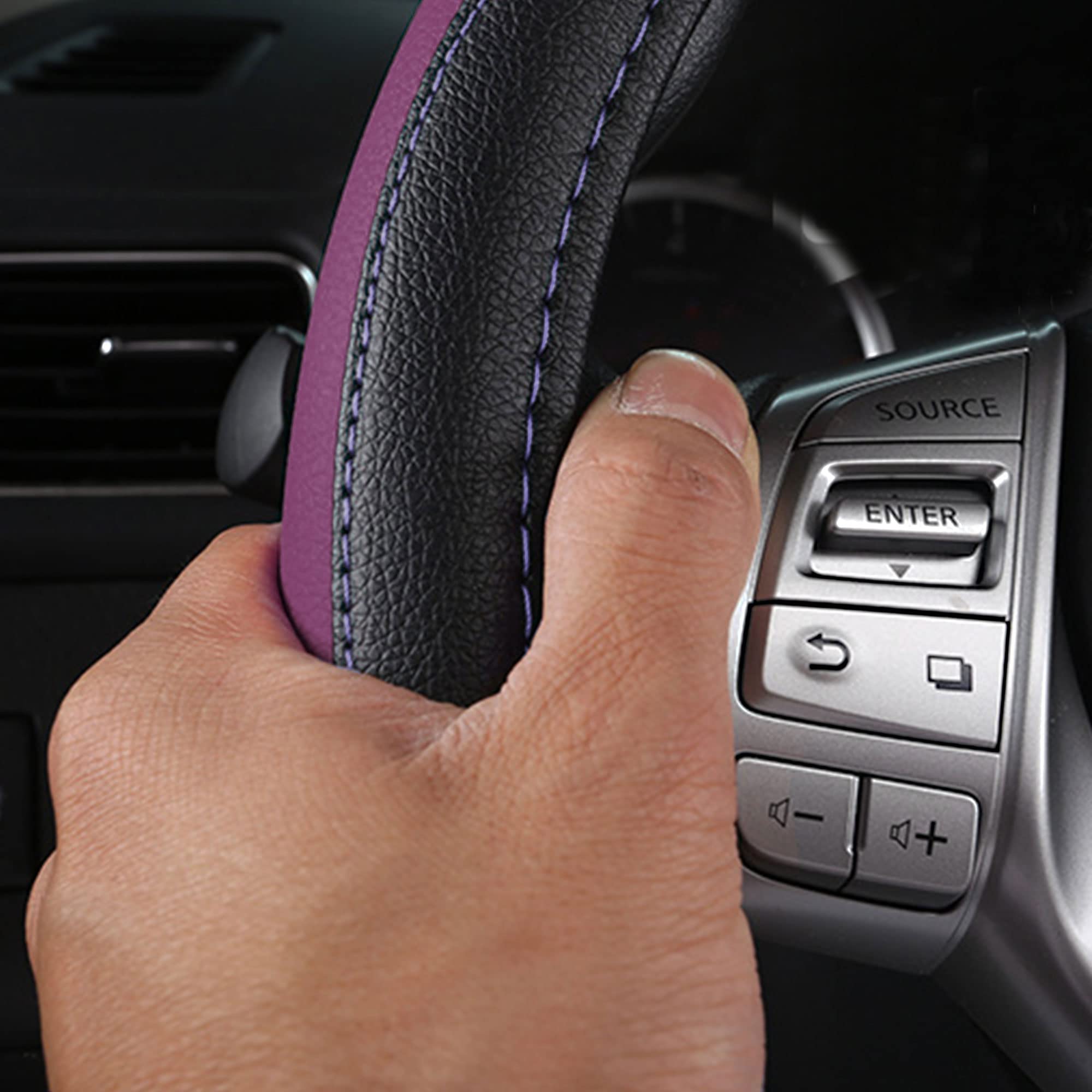 szttswamp leather steering wheel cover safety grip reduces hand slip.