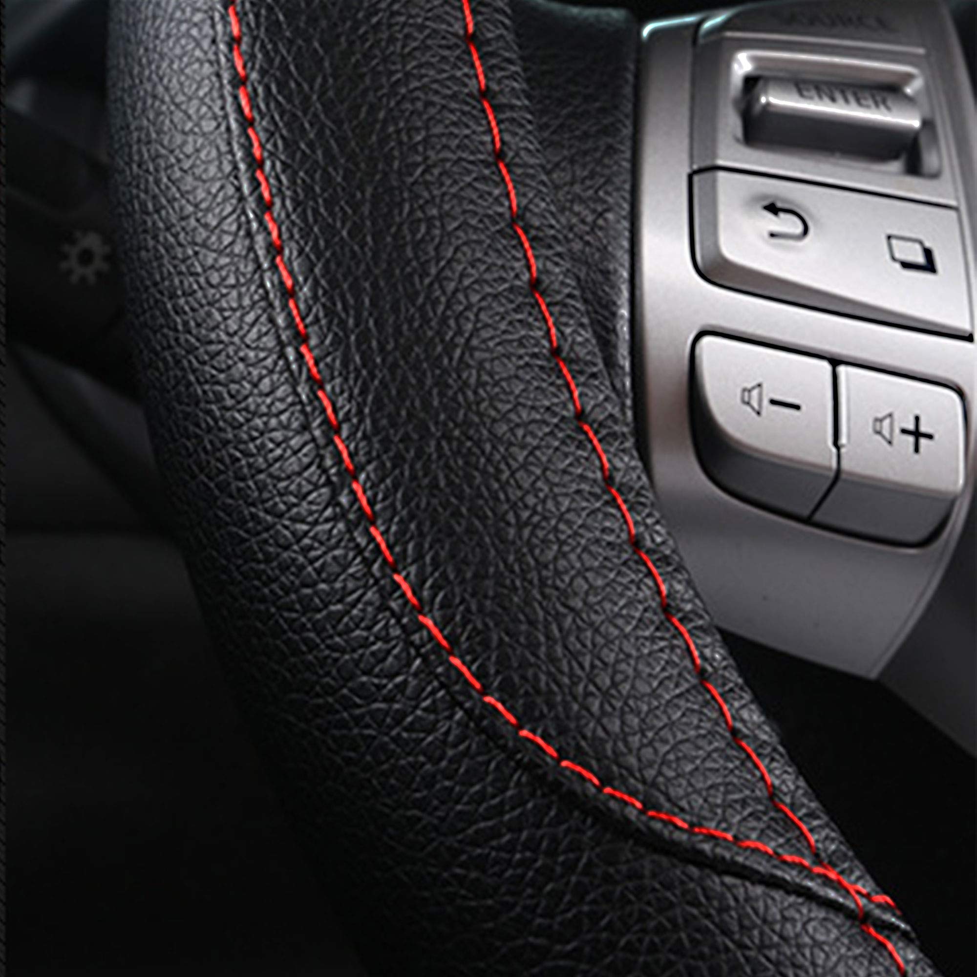 szttswamp leather steering wheel cover universal fit shown on wheel.