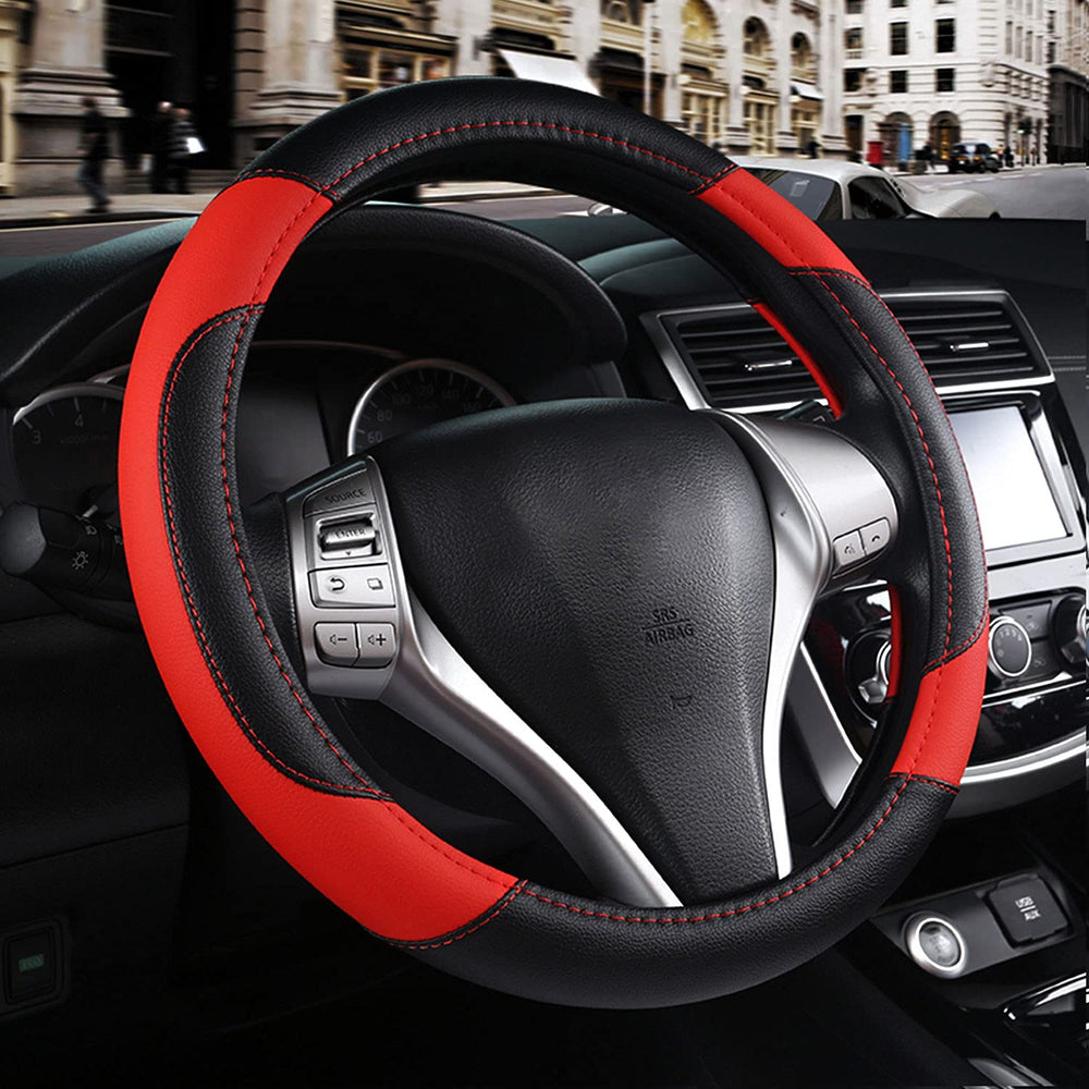 Szttswamp leather steering wheel cover provides universal fit and secure grip for better control.