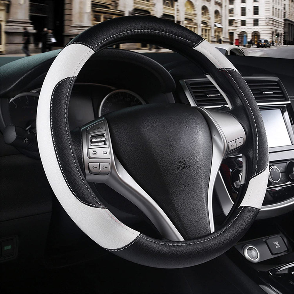 szttswamp leather steering wheel cover in white with non-slip grip