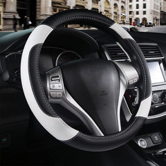 szttswamp leather steering wheel cover in white with non-slip grip