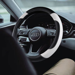 szttswamp white leather steering wheel cover enhances grip for safer driving