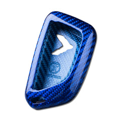 T-carbon real glass fiber key fob cover in blue, showing premium finish and precise fit.