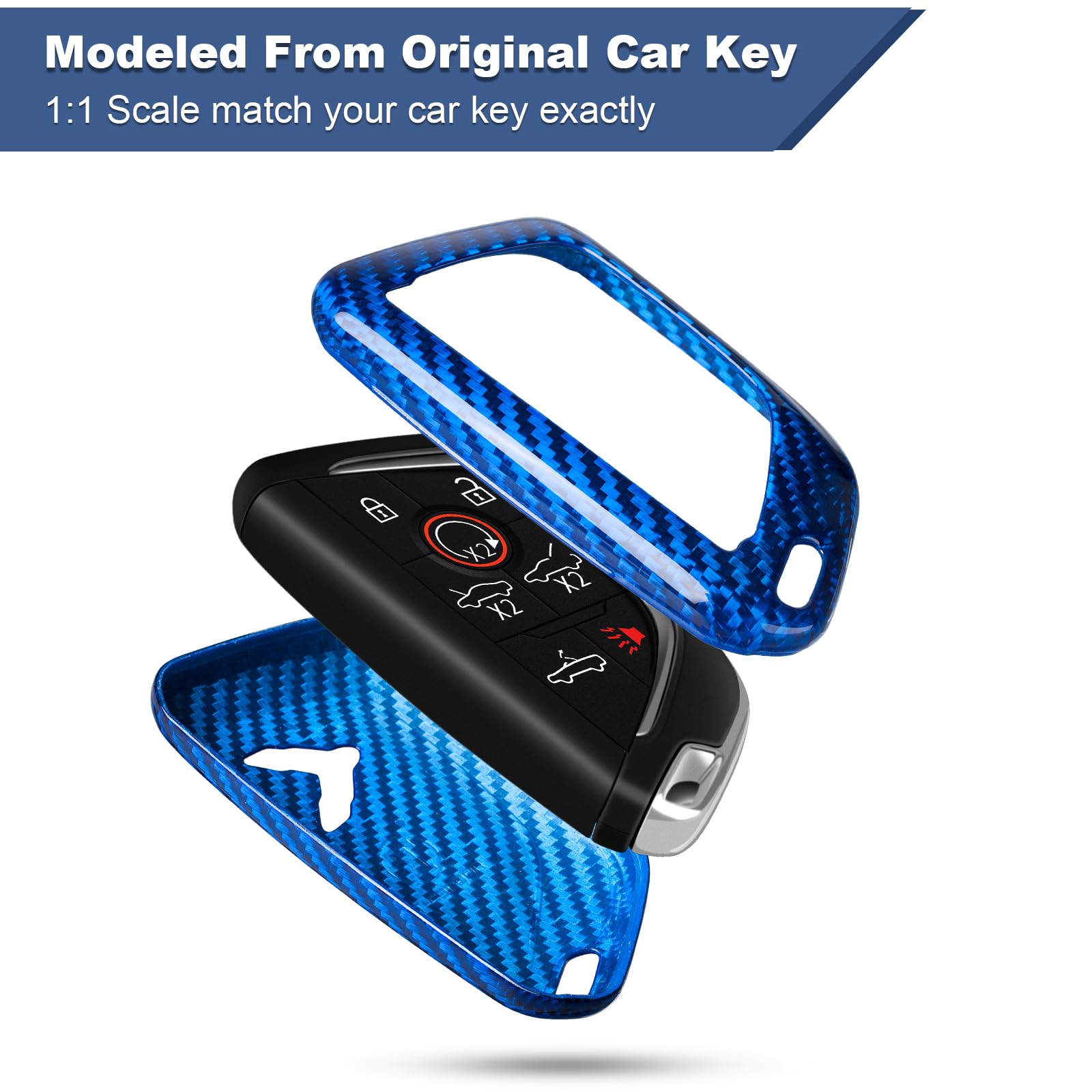T-carbon blue key fob cover packaging demonstrates gift-ready presentation.