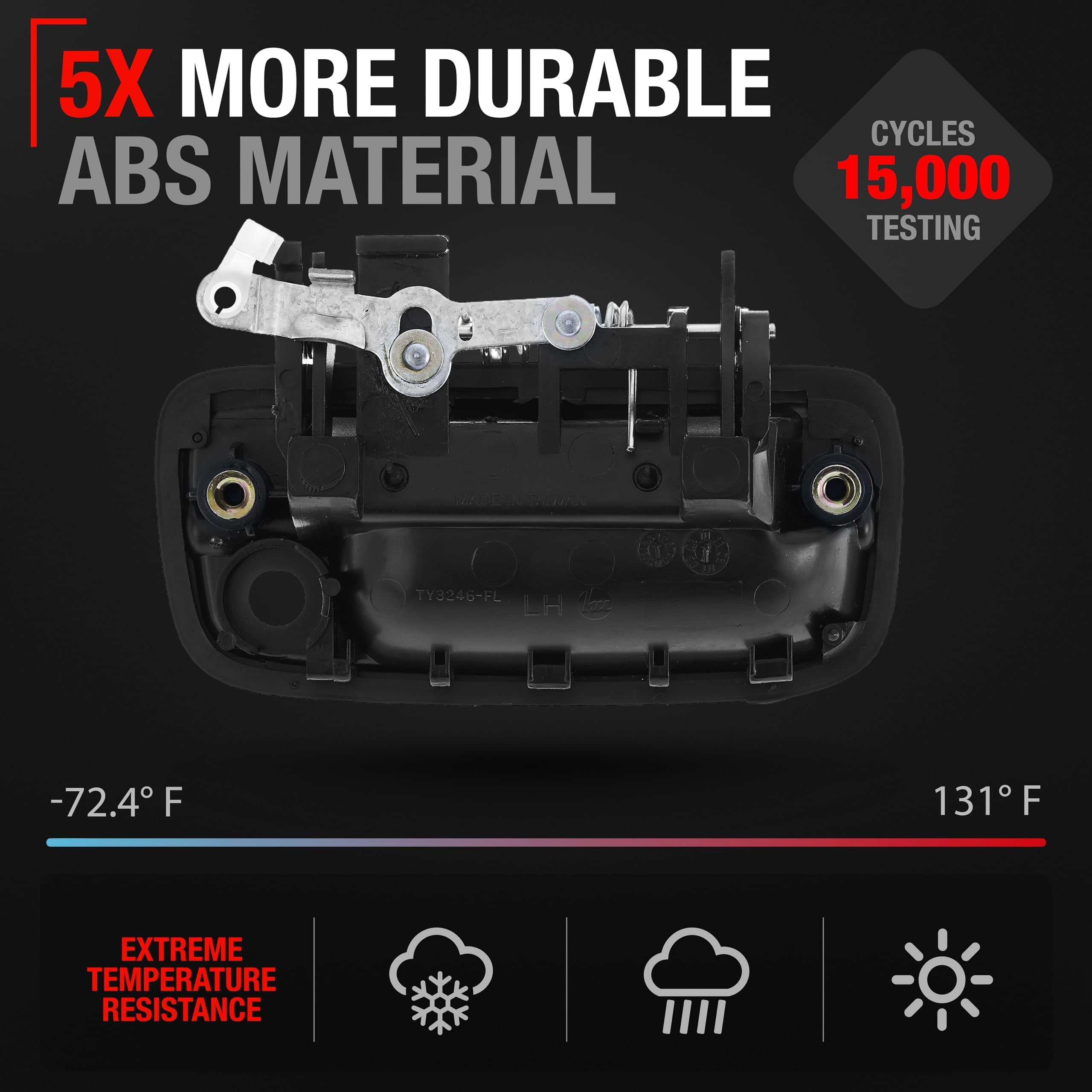 T1A door handle in smooth black plastic highlights reliable OEM replacement for daily use.