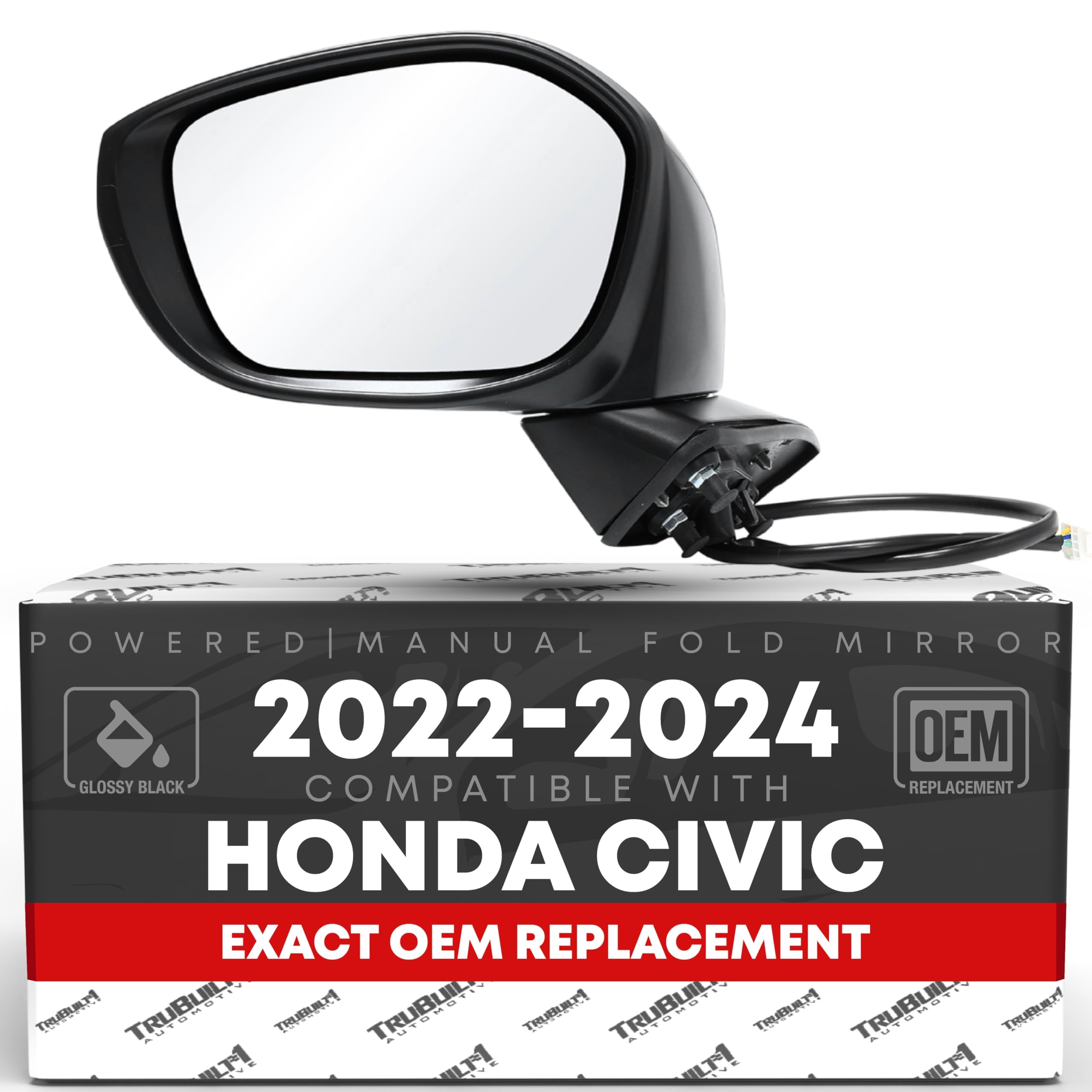 T1A driver-side mirror with flat glass improves rear view for Civic 2022-2024