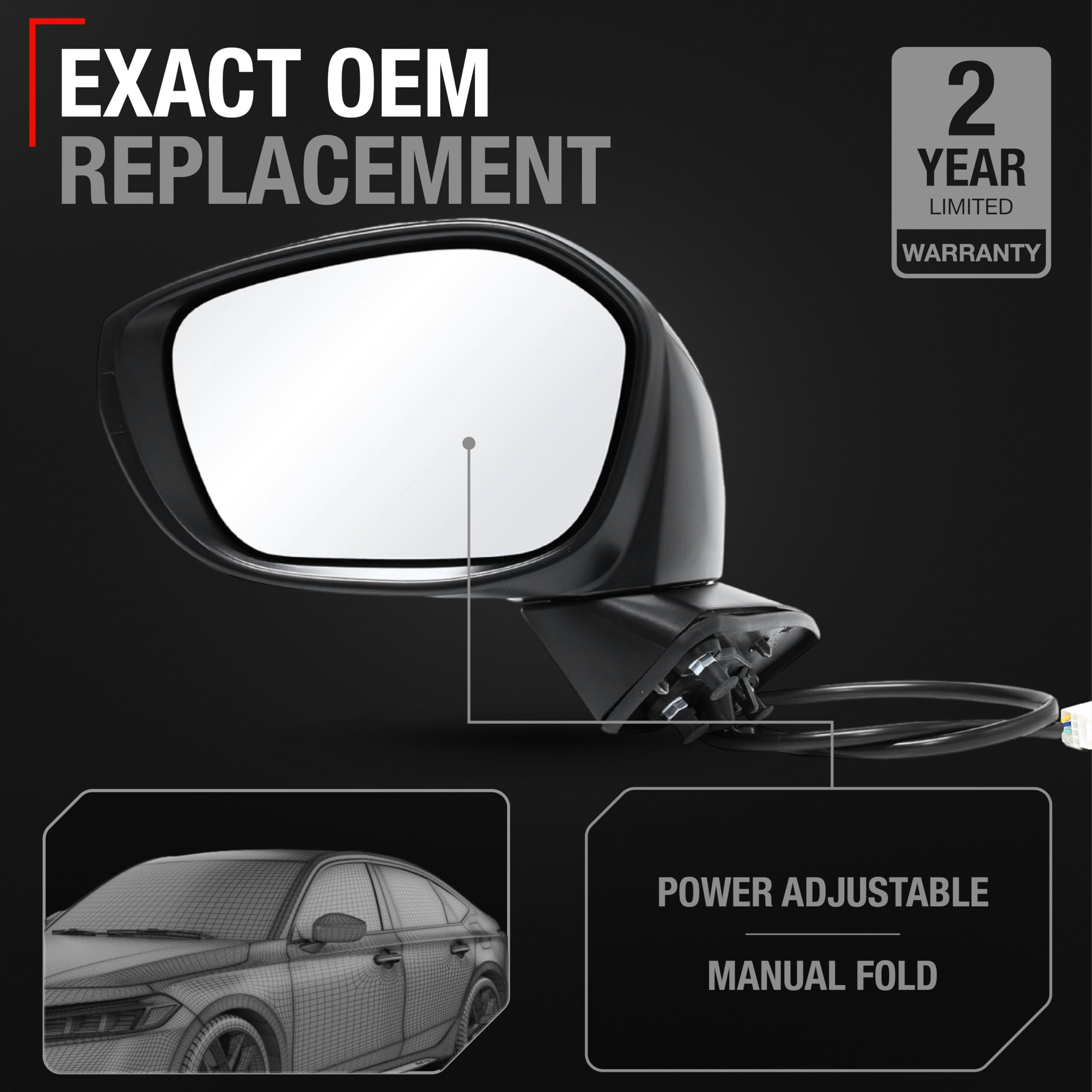 T1A powered-adjustment mirror enables quick angle changes for better visibility