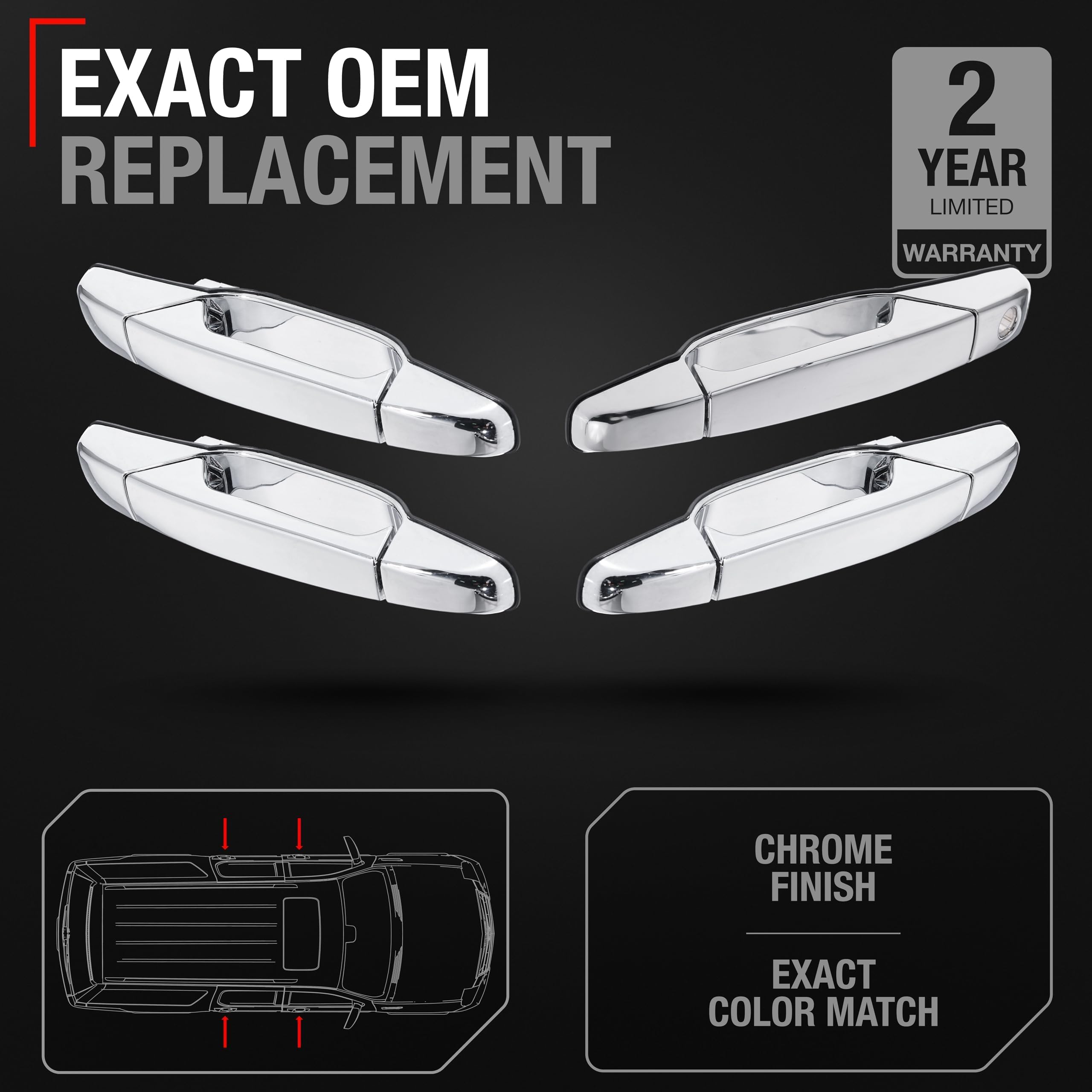 T1A exterior door handle rear chrome finish for Chevy and GMC trucks, seamless replacement.