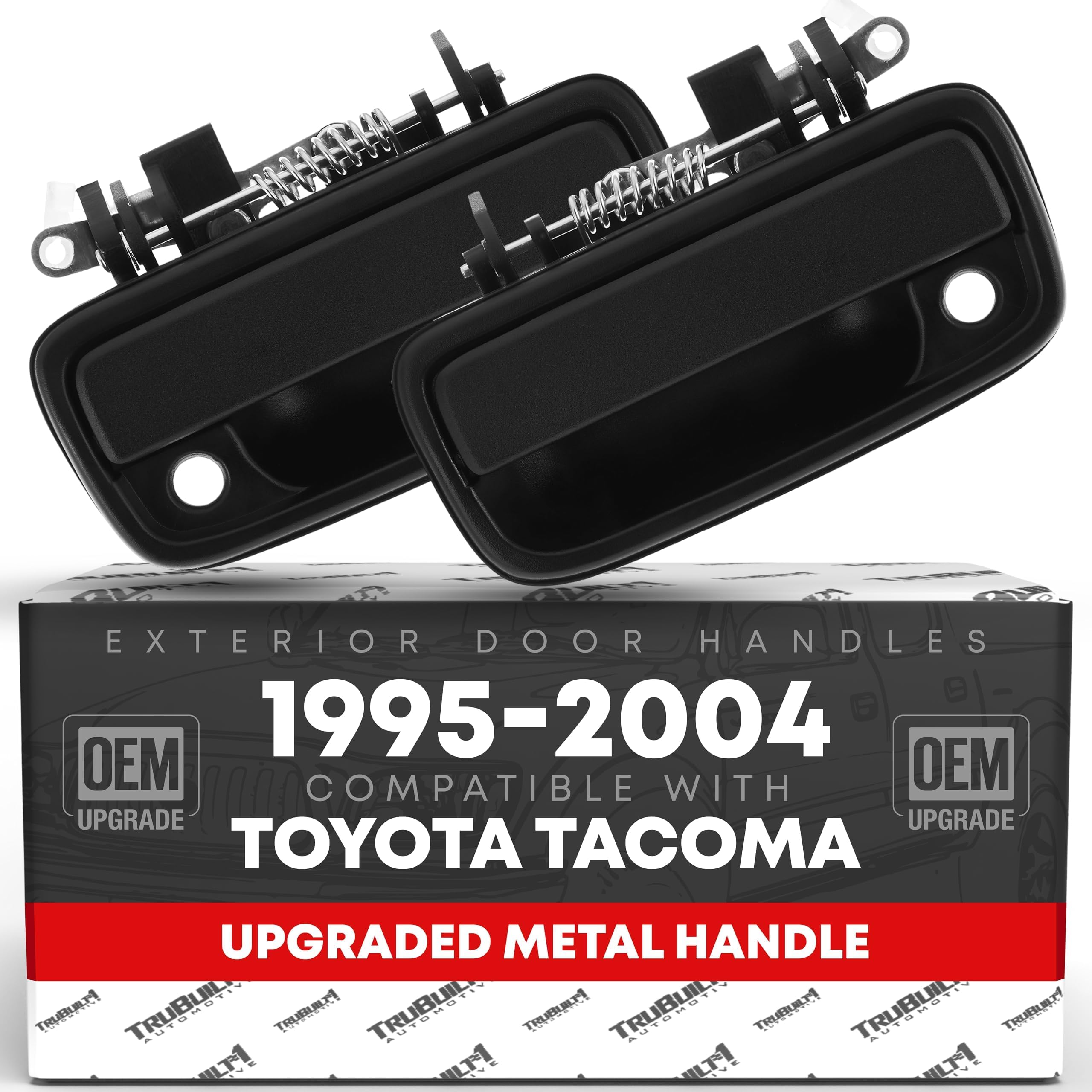 T1A exterior front door handle set in textured black for Tacoma, OEM-style replacement.