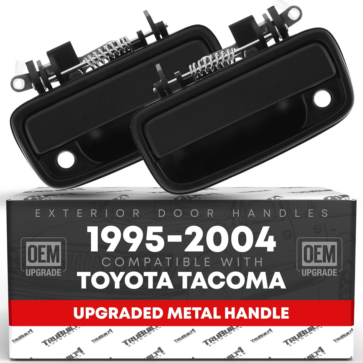 T1A exterior front door handle set in textured black for Tacoma, OEM-style replacement.