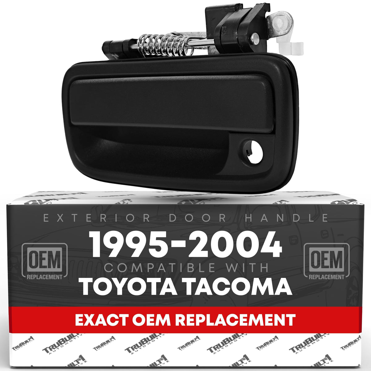 T1A exterior front driver door handle assembly with a smooth black finish for a seamless OEM look.