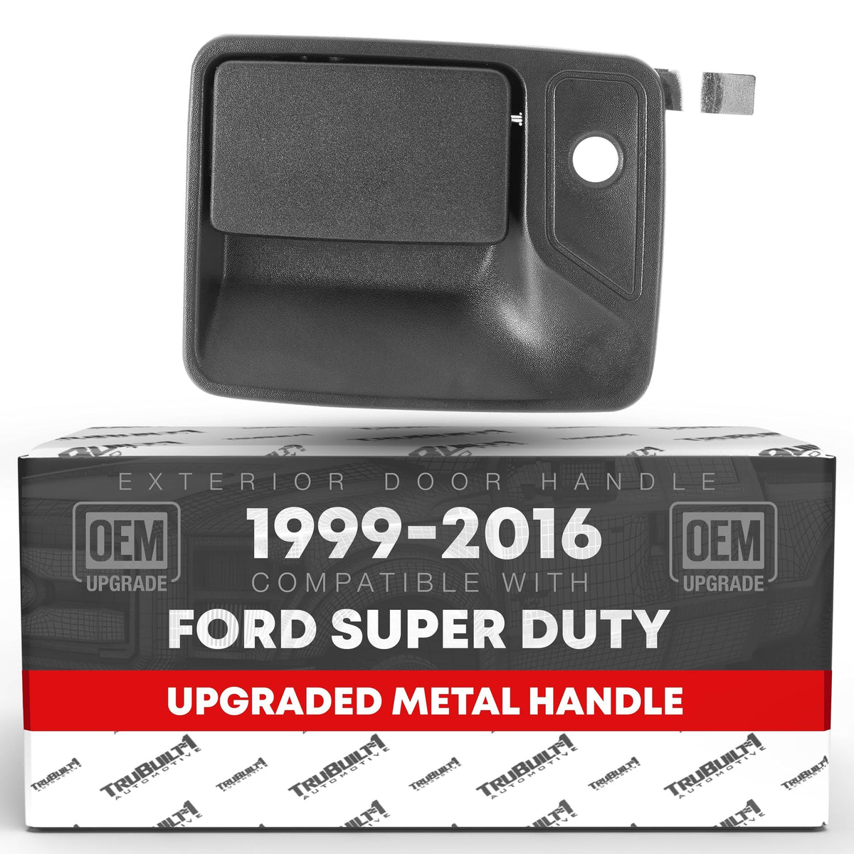 T1A exterior front driver door handle in textured black for durability and fit.
