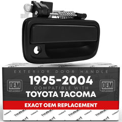 T1A exterior front passenger door handle with keyhole, textured black finish for authentic replacement.