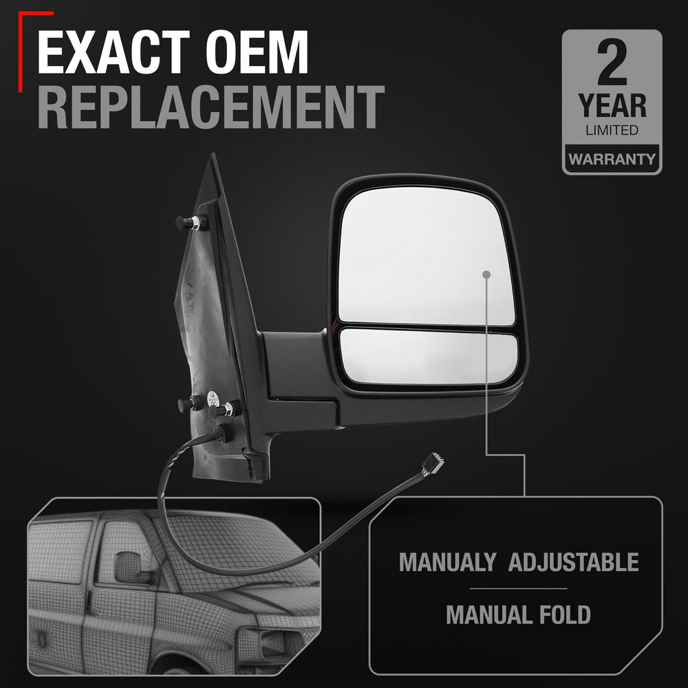 T1A passenger-side mirror for GMC Savana with dual glass for better visibility.