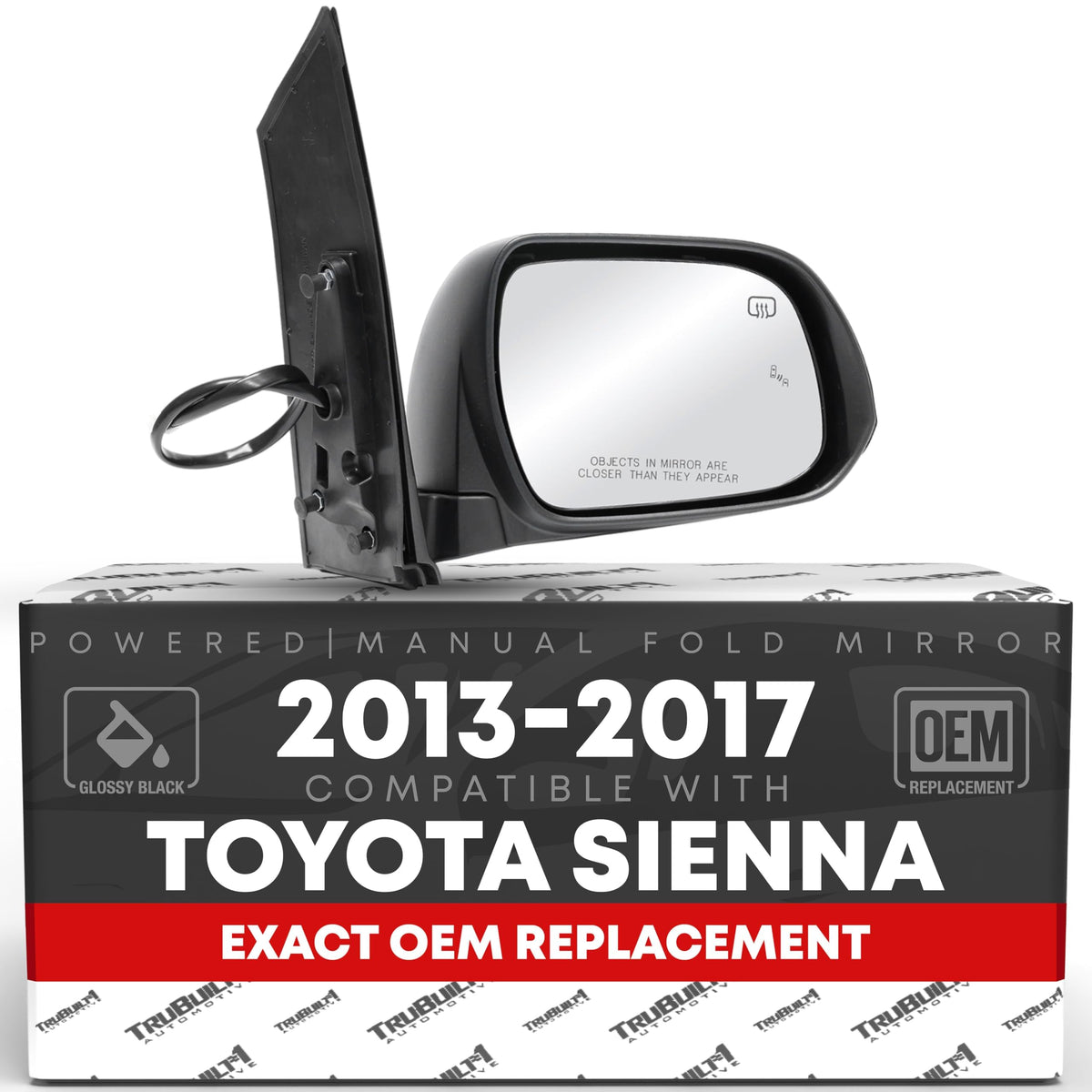 T1A passenger side mirror for Toyota Sienna with OEM fit and wide view