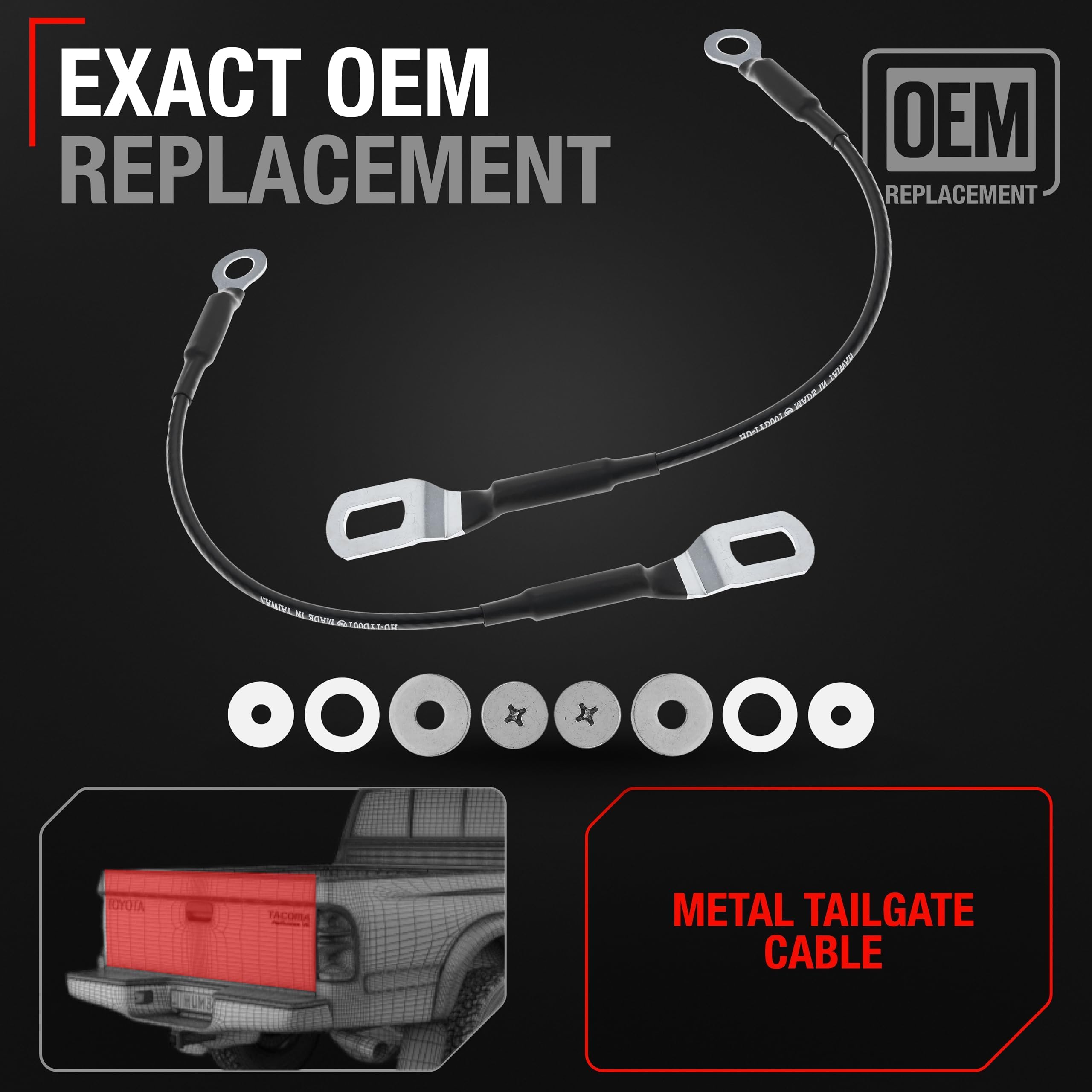 T1A tailgate cable OEM 65770-04030 compatible label confirms authentic fit for Tacoma.