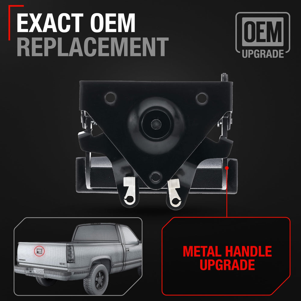 T1A tailgate handle assembly showing OEM-like fit for Chevy and GMC pickups.