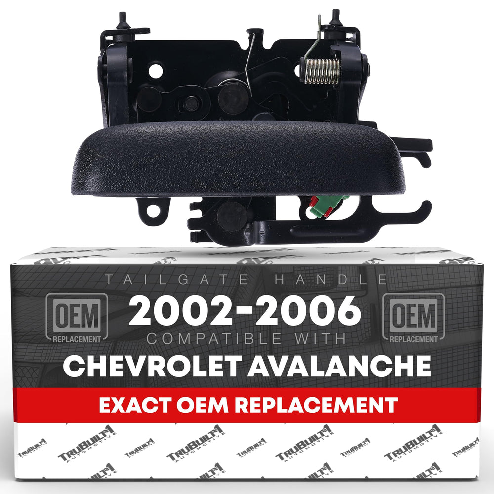 T1A tailgate handle assembly in textured black for Avalanche and Escalade EXT, smooth latch operation.