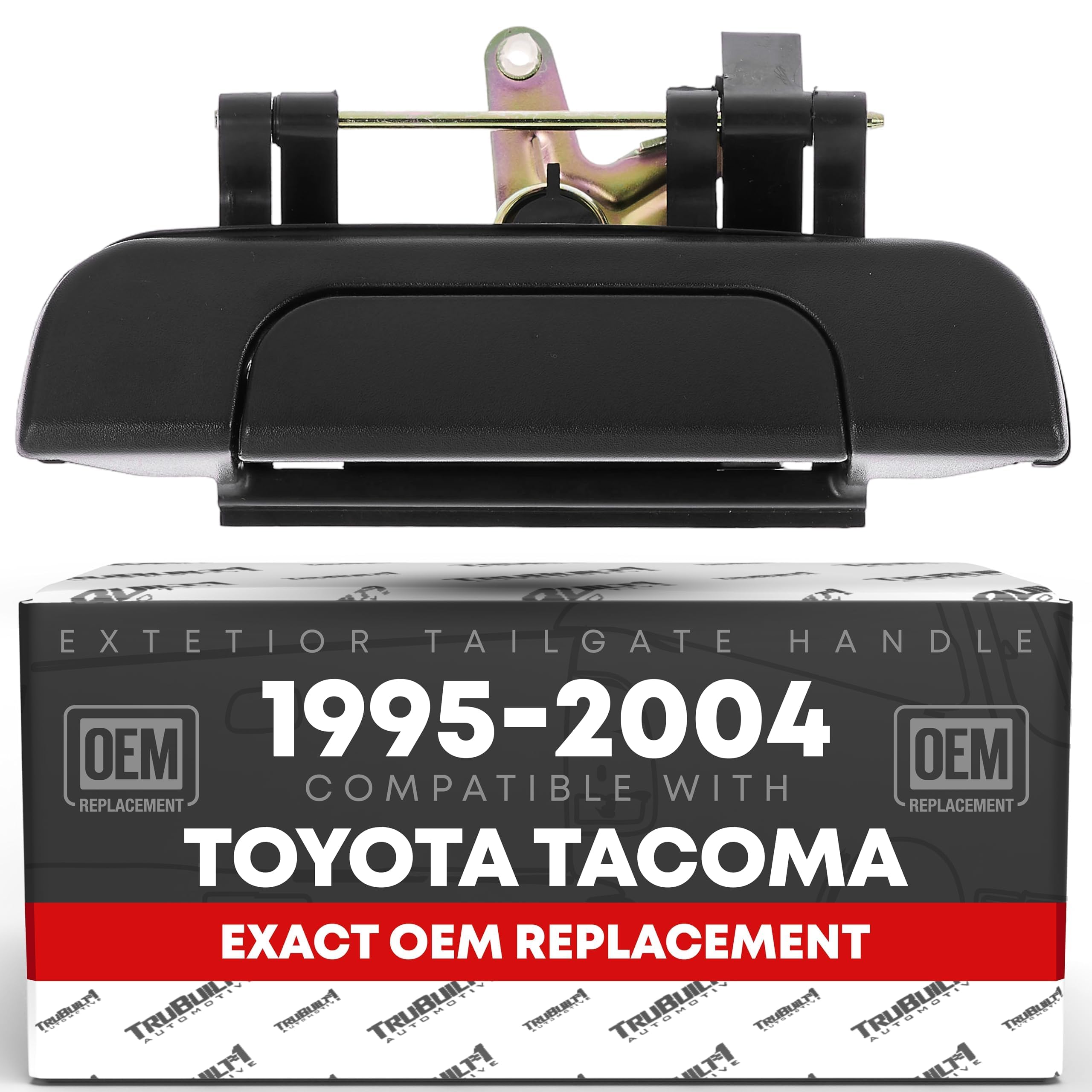 T1A tailgate handle assembly for Toyota Tacoma 1995-2004, textured black, restores smooth operation.