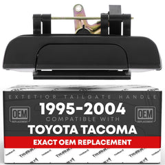 T1A tailgate handle assembly for Toyota Tacoma 1995-2004, textured black, restores smooth operation.