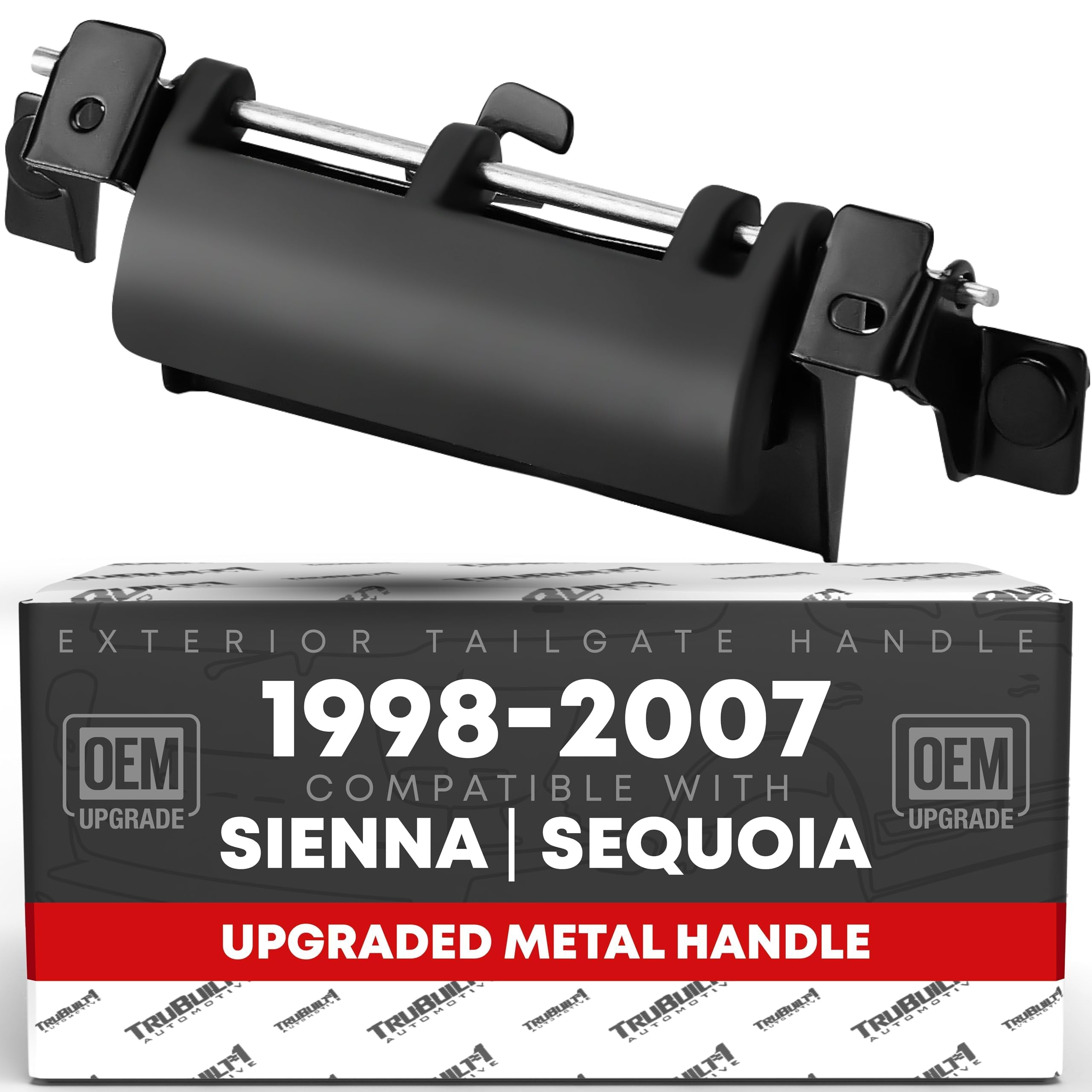T1A tailgate handle assembly close-up shows upgraded metal for lasting durability.