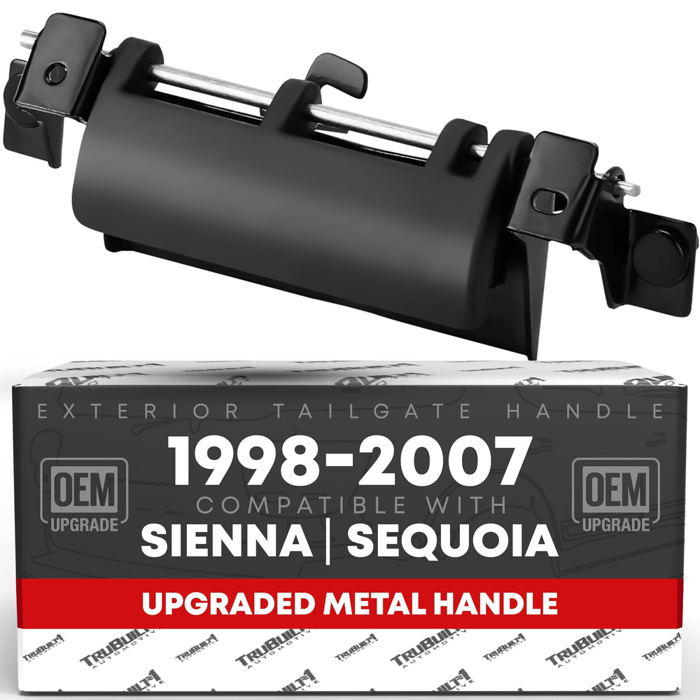 T1A tailgate handle assembly close-up shows upgraded metal for lasting durability.