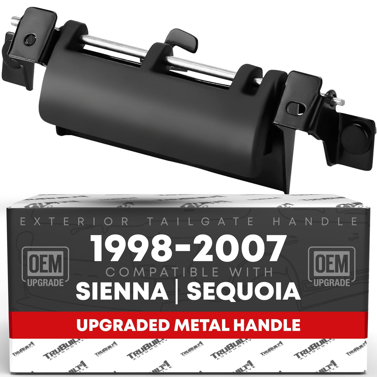 T1A tailgate handle assembly close-up shows upgraded metal for lasting durability.