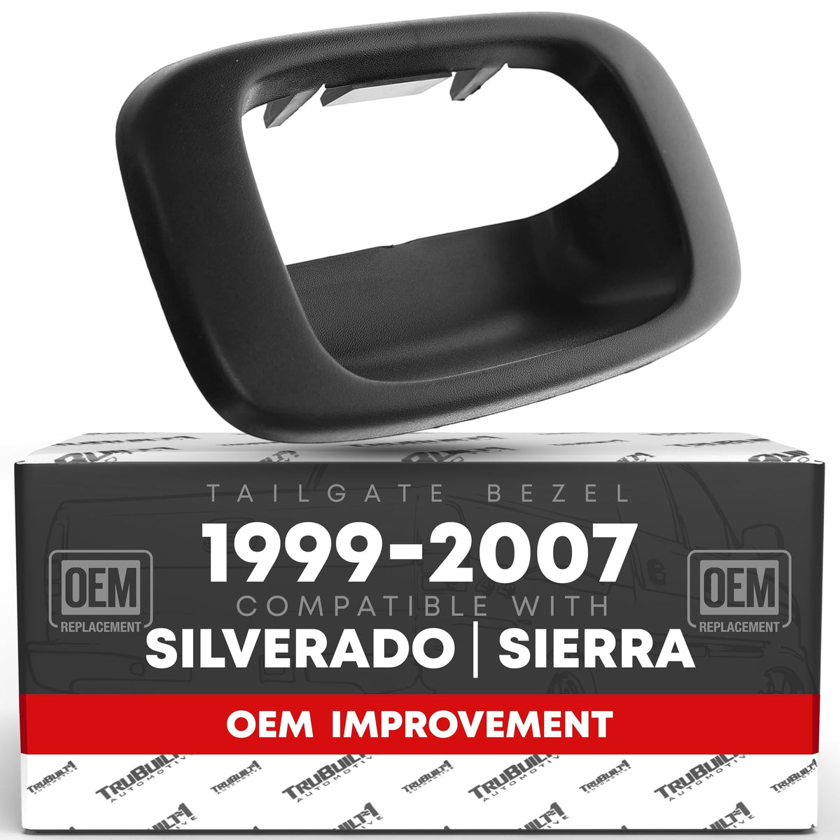 T1A tailgate handle bezel in textured black finish for a seamless OEM replacement