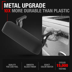Close-up of T1A upgraded tailgate handle with rugged textured black finish for Ford Ranger.