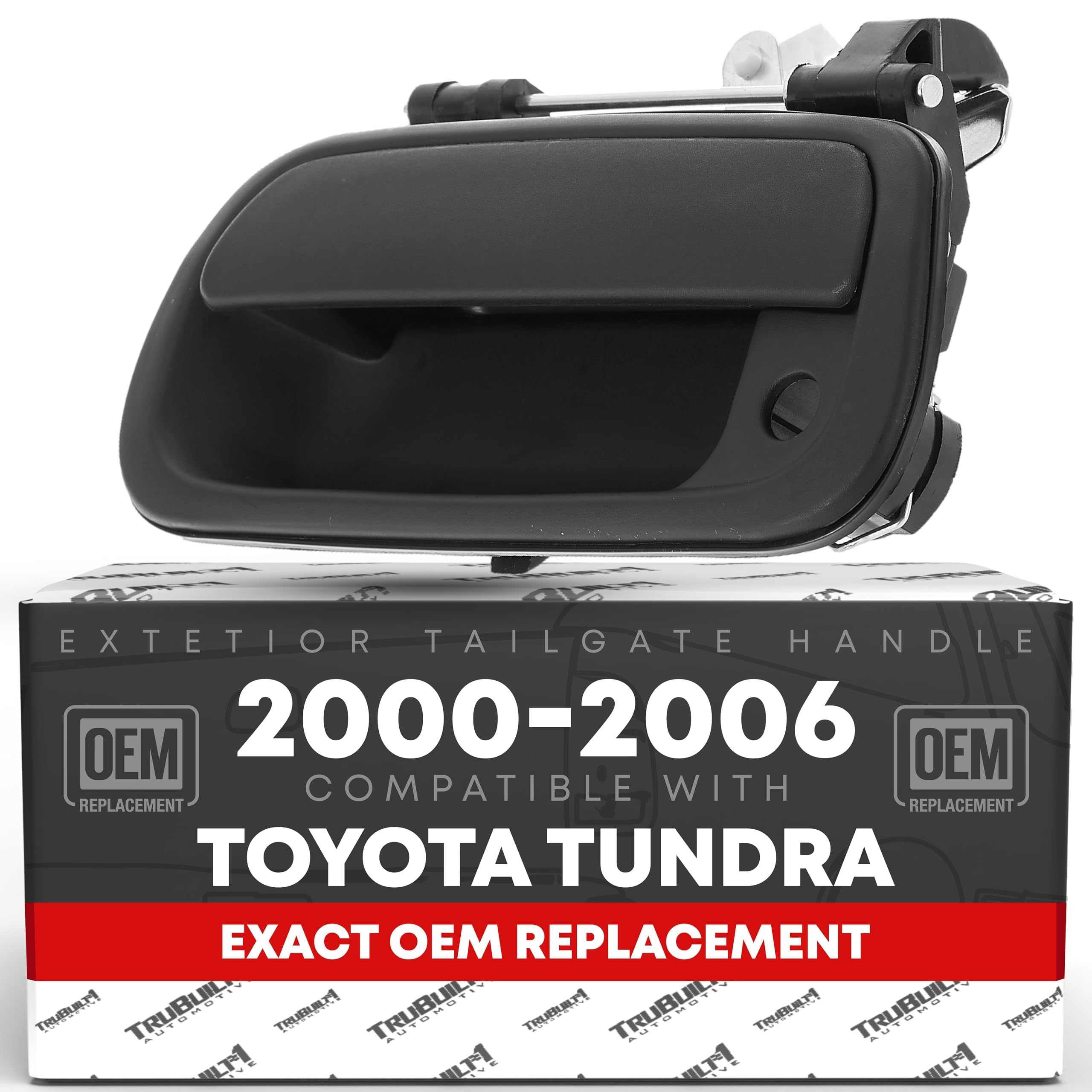 T1A tailgate handle with keyhole in textured black for 2000-2006 Toyota Tundra, DIY replacement.