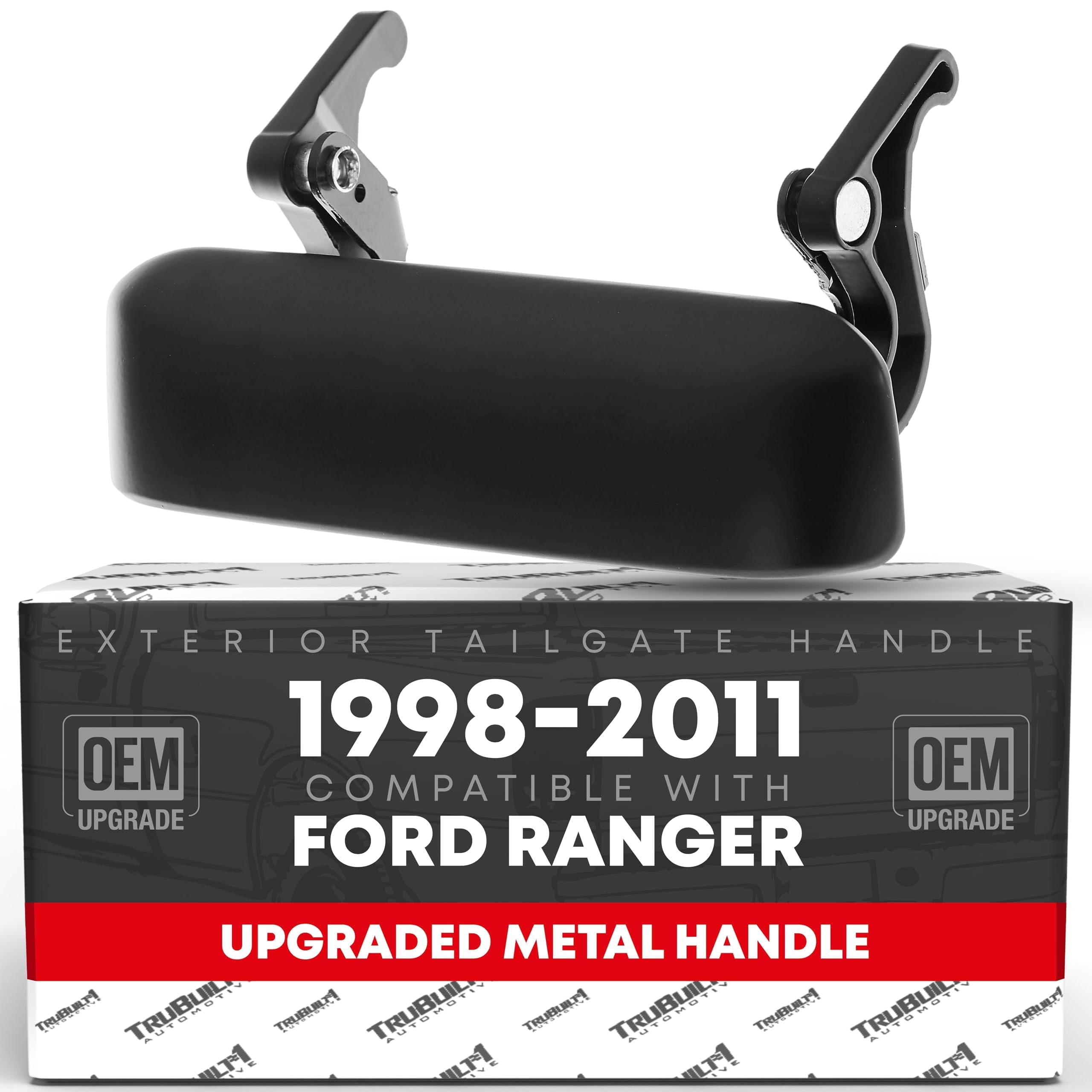 T1A tailgate handle latch with smooth black finish for easy rear access