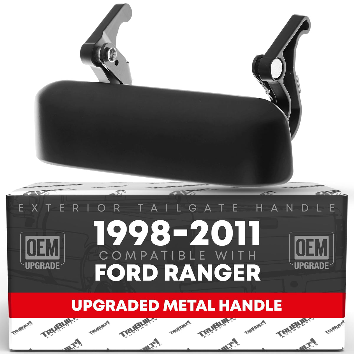 T1A tailgate handle latch with smooth black finish for easy rear access