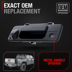 T1A tailgate handle with LED hole for integrated lighting.