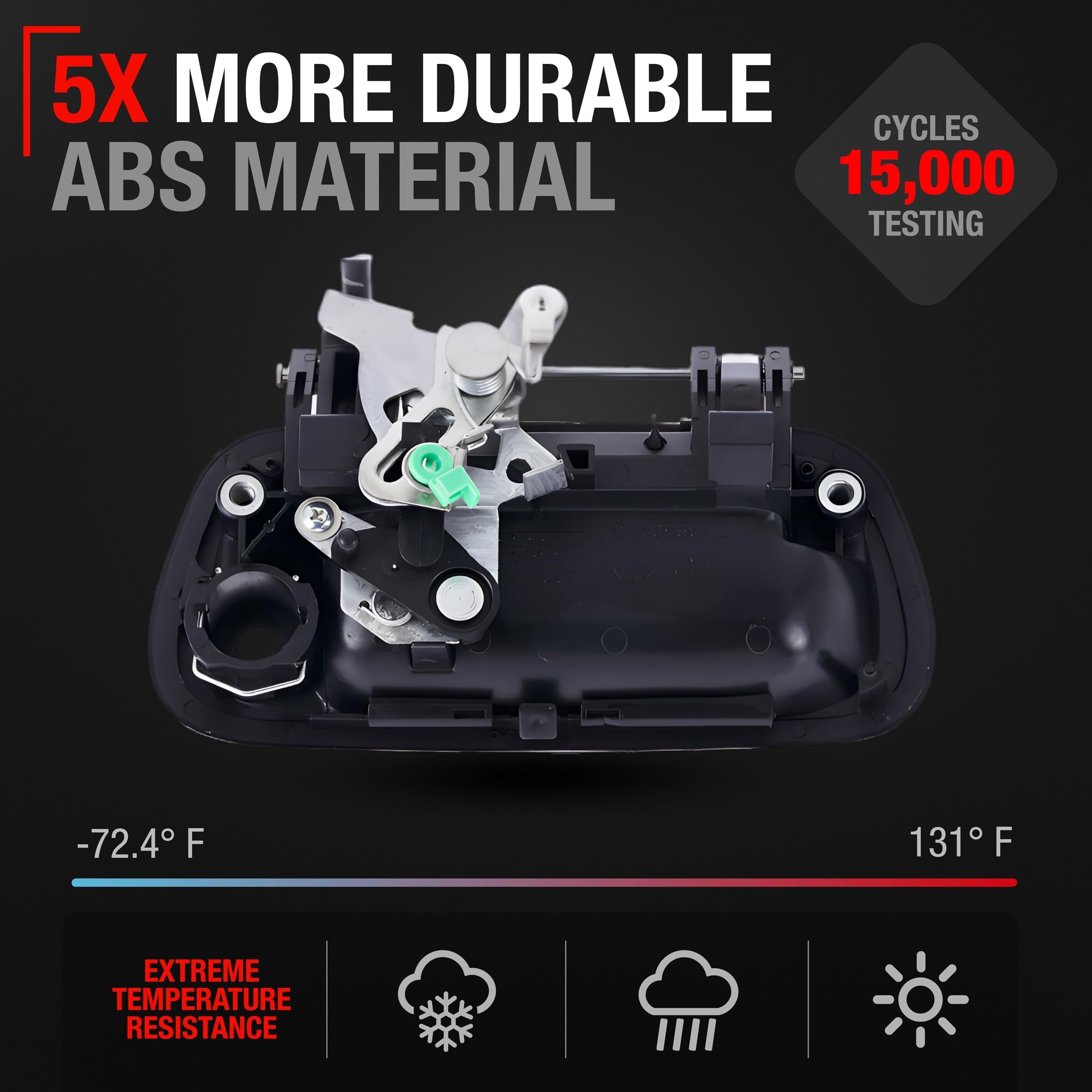 T1A tailgate handle in smooth black plastic for durable exterior.