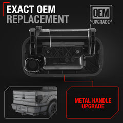 T1A upgraded metal tailgate handle with keyhole, closeup of robust construction