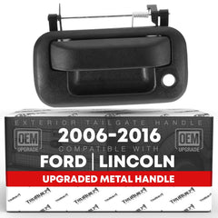 T1A tailgate handle with keyhole, front view, textured black metal finish for secure access