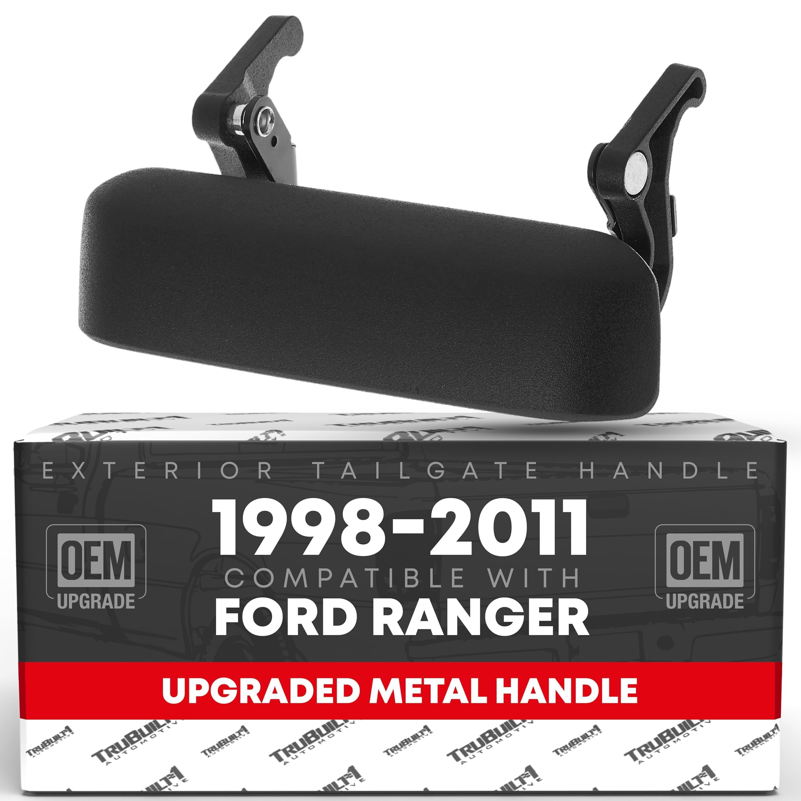 T1A tailgate handle, upgraded metal, textured black finish for Ford Ranger, durable replacement.
