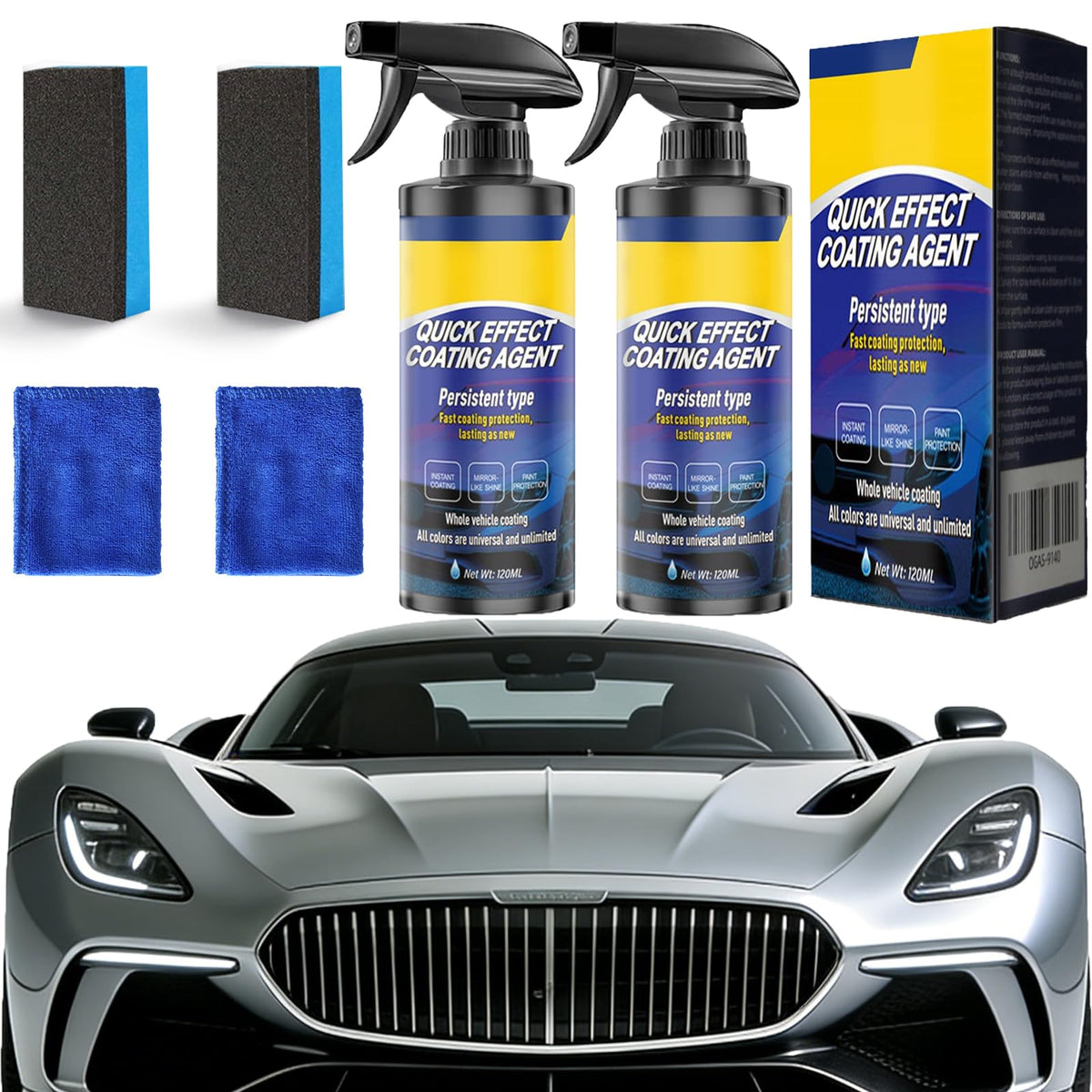 TABOUNTS 2-Pack Quick Effect Coating blue bottle front view boosts exterior shine.