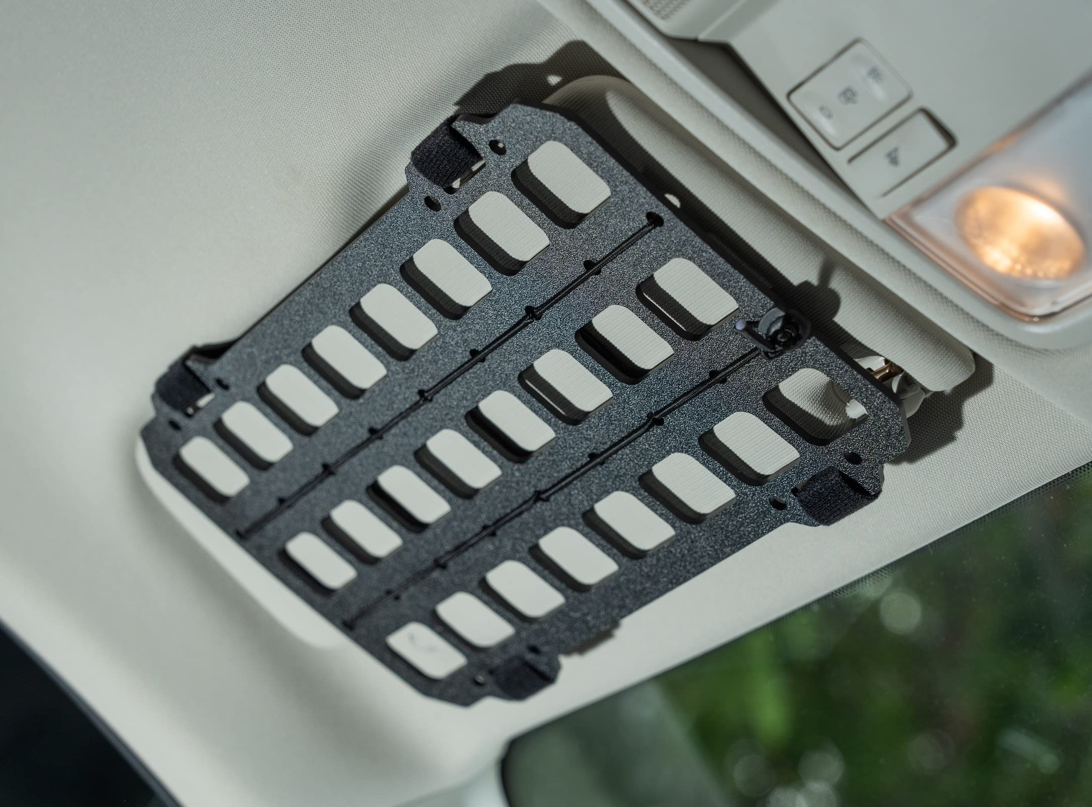 TACNEX MOLLE visor panel on sun visor for quick-access gear