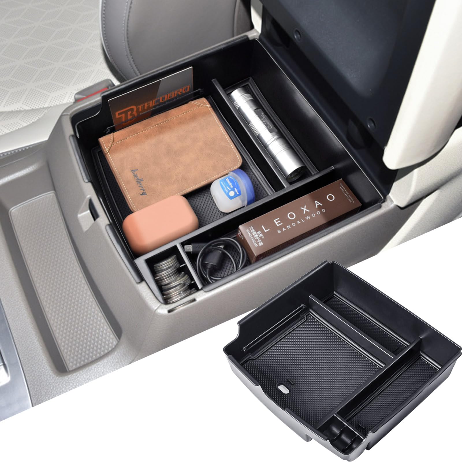 TACOBRO center console tray fits Kia Carnival with a clean, organized front view.