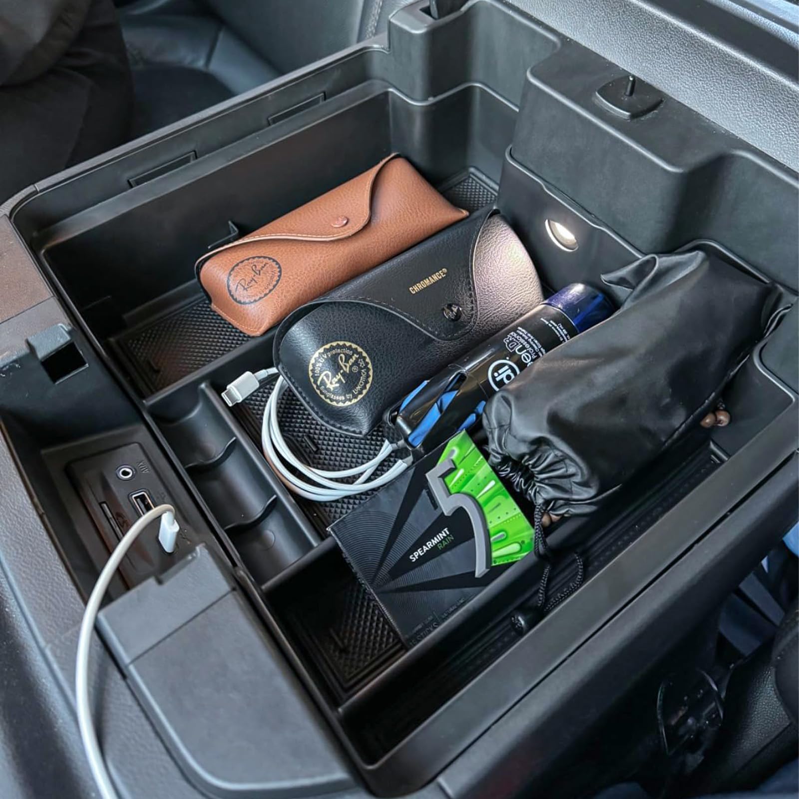 TACOBRO center console organizer offers privacy and organized storage on long drives.