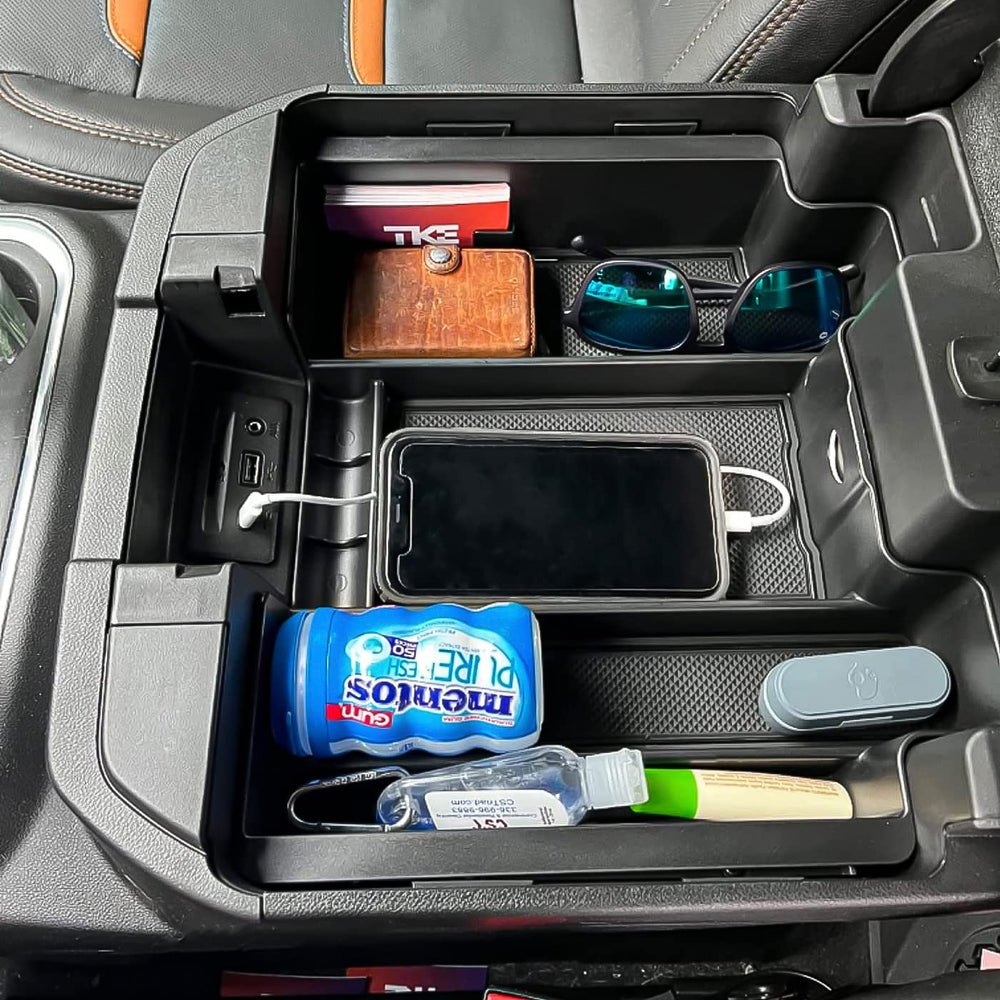 TACOBRO center console organizer with full-coverage tray keeps essentials tidy during drives.