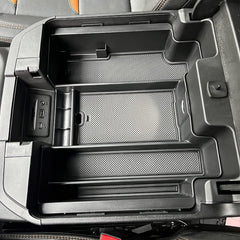 TACOBRO console organizer shows privacy space beneath the tray for valuables.