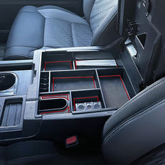 TACOBRO center console organizer with red trim adds stylish storage