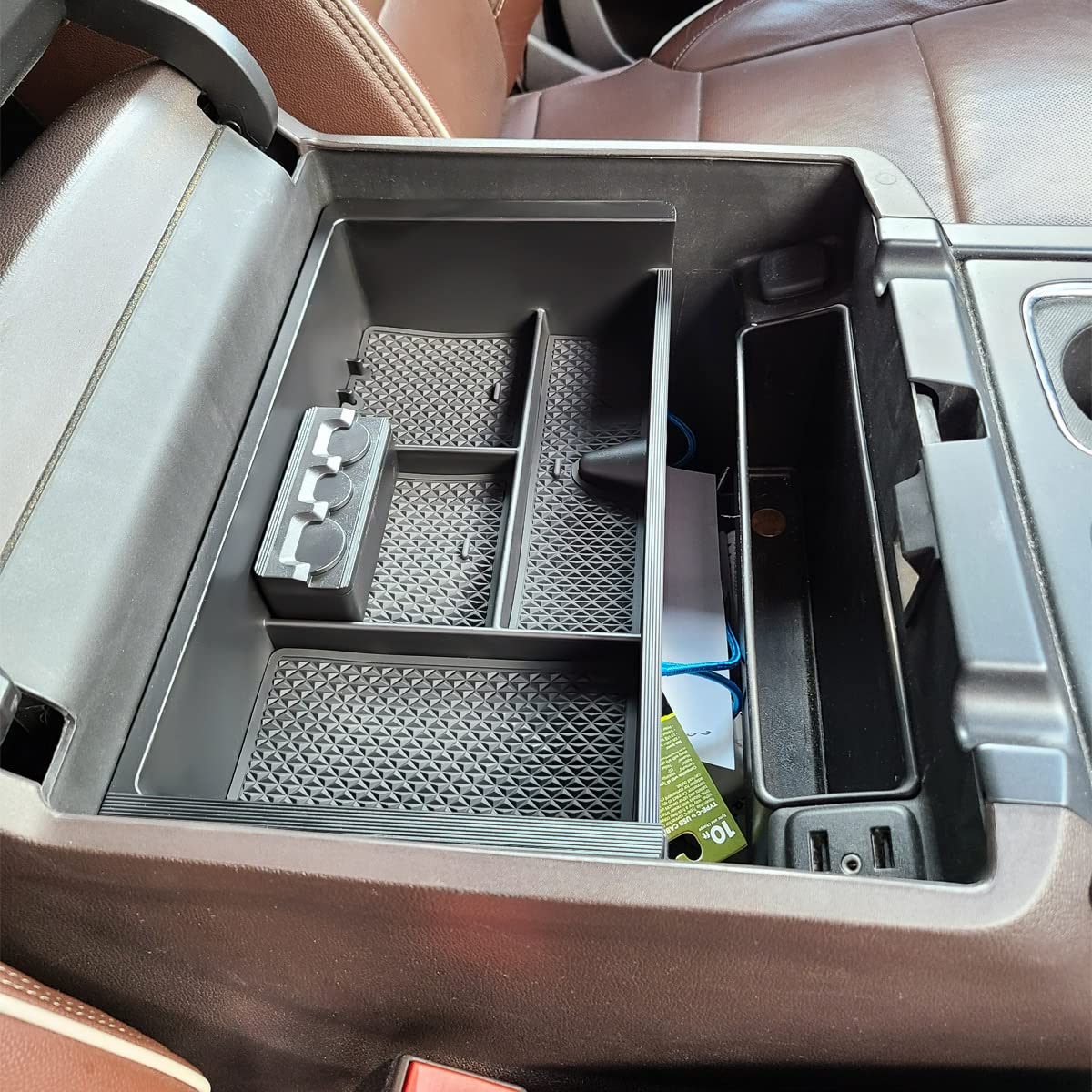 TACOBRO black interior organizer blends with cabin and reduces clutter.