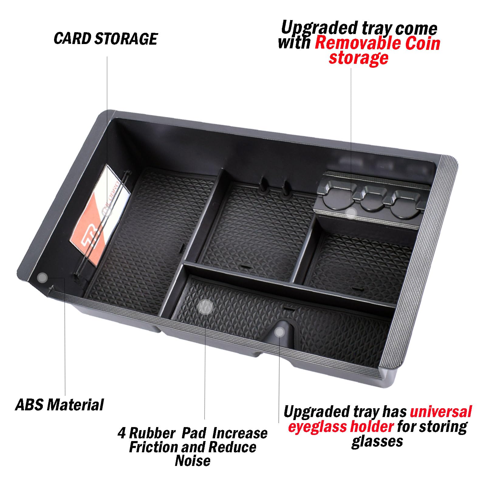 TACOBRO center console organizer close-up shows frosted finish and durability.