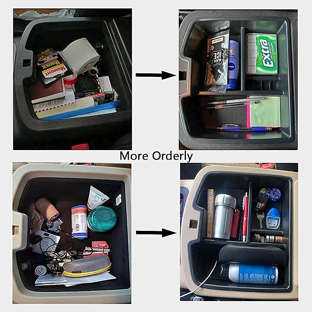 TACOBRO center-console organizer tray in use with pens coins and phone