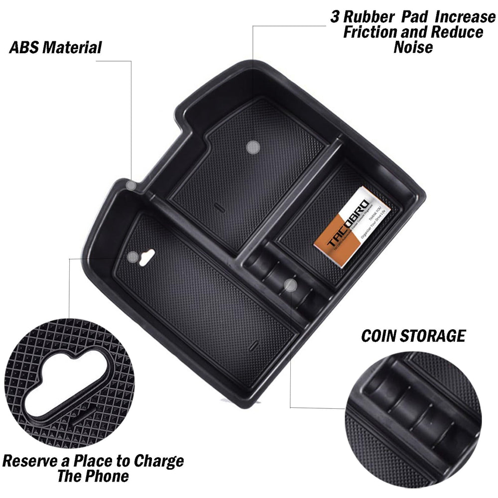 TACOBRO center-console organizer tray three-tier design close-up of organization layout