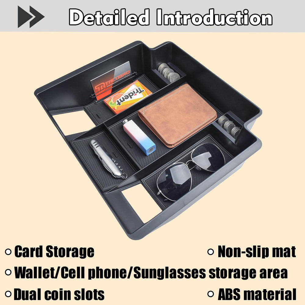TACOBRO center console tray helps keep items organized and easy to locate.