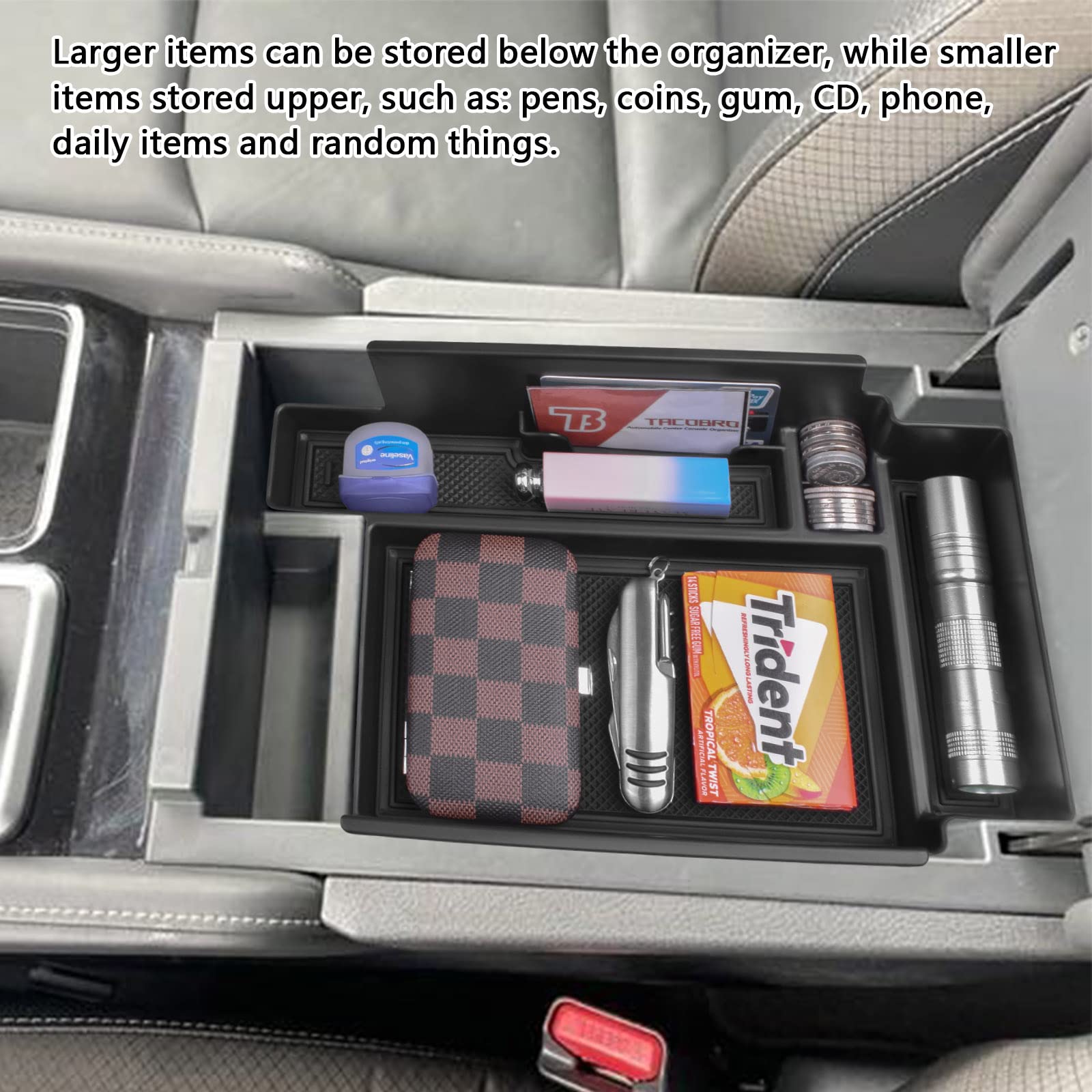 TACOBRO rubber pads prevent items from sliding on the tray.